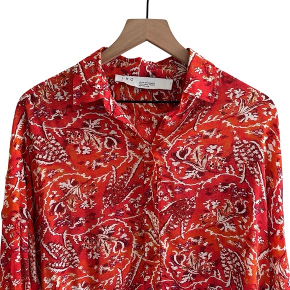 IRO Jacto Gathered Button Up Abstract Floral Blouse Size EU 34/U.S. Size 4 - Picture 4 of 16